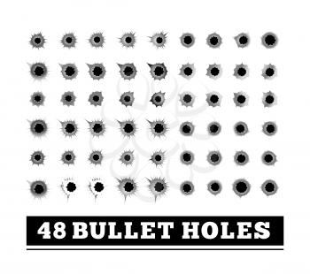 Bullet holes vector illustration on white background.