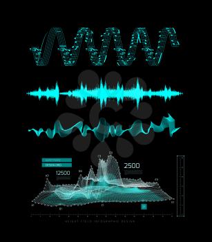 Graphic musical equalizer, sound waves, on a black background. Vector illustration