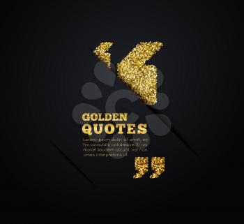 Golden quote blank template on dark background. Vector illustration