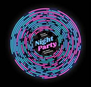 Night party vector illustration. Irregular rounded lines design style.