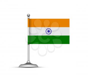 Indian flag standing on white background. Vector illustration with shadow