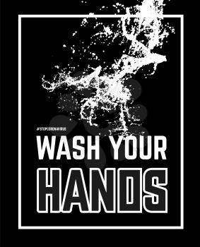 Wash your hand. Vector illustration with water splashon black background