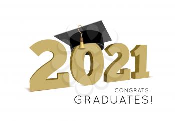 Graduation Class of 2021 with cap. 3d Vector illustration on white background