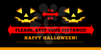 Keep your social distance. Halloween, pumpkins, vector illustration on black
