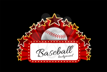 Marquee board announcement with a baseball ball on dark background. Vector illustration