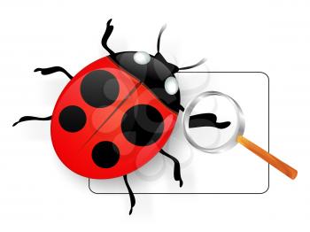 Royalty Free Clipart Image of a Lady Bug Under a Magnifying Glass