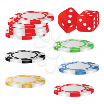 Royalty Free Clipart Image of Poker Chips and Dice
