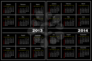 Black calendar template. 2013,2014