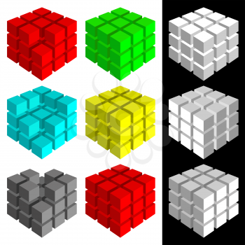 Set of multicolored cubes
