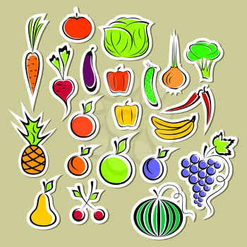 Stickers of vegetables and fruits