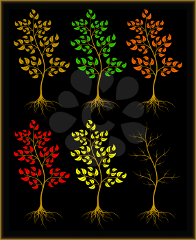 Trees on a black background.