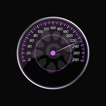 Speedometer on a black background. Violet scale