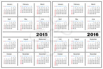 Calendar template. 2015, 2016
