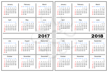 Calendar template 2017, 2018