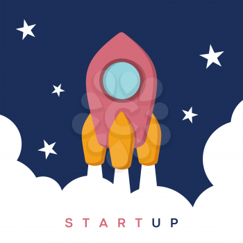 Banner with the Image of a Rocket. Banner on Startup Theme.
