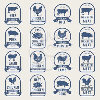 Big set of meat labels, fresh meat stamps. Ideas for butcher shop and Farm Market