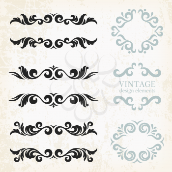 Vintage design elements and page decoration, set of ornate patterns in retro style
