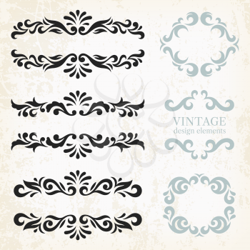Vintage design elements and page decoration, set of ornate patterns in retro style