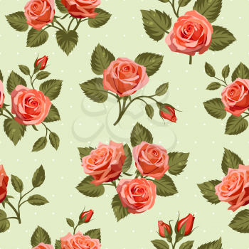 Floral seamless background with red roses.  Use for fabric design, pattern fills and decorating greeting cards, invitations