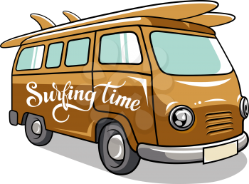 Hippie camper van. Vector illustration of a vintage vehicle for summer trips