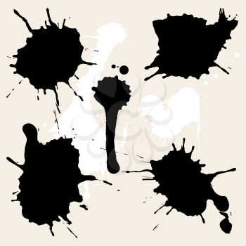 Set of splattered ink stains, vector illustration