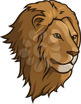 Lion head isolated on white. This vector illustration can be used as a print on T-shirts, tattoo element or other uses