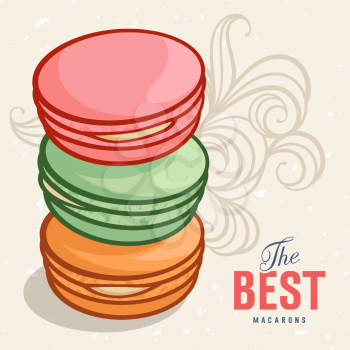 Vector illustration of delicious macaroons. The inscription The best macarons