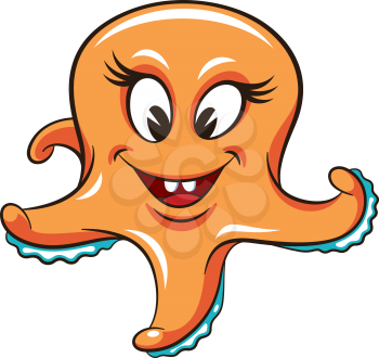Funny  octopus isolated on white. This vector illustration can be used as a print on kid's T-shirt or other uses
