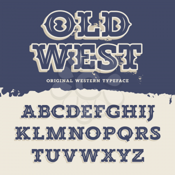 Old West typeface. Retro alphabet in western style. Slab Serif type letters on a grunge background. Vintage vector font for labels and posters