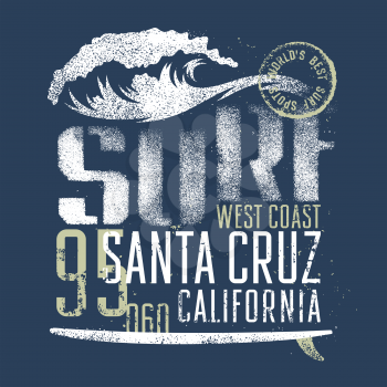 Surfing artwork. World's best surf spots. Santa Cruz California. T-shirt apparel print graphics. Original graphics Tee