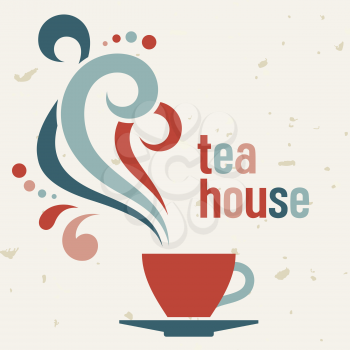 Vector illustration with a cup of tea and inscription Tea house