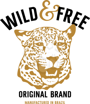 Leopard head and lettering Wild and Free. This illustration can be used as a print on T-shirts and other clothes