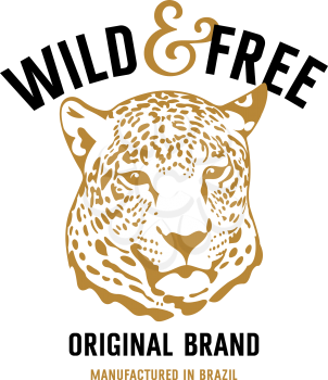 Leopard head and lettering Wild and Free. This illustration can be used as a print on T-shirts and other clothes