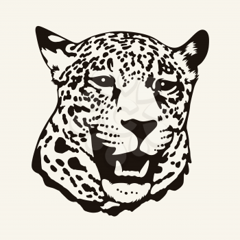 Vector illustration of a leopard head in one color. T-shirt design
