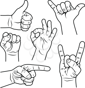 Hand gestures and signs. Hand drawn vector illustration