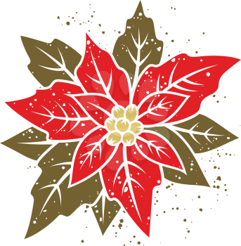 Poinsettia flower. Vector illustration of a traditional Christmas flower. Grunge textures on separate layer