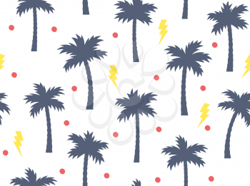 Summer seamless pattern with palm trees for child apparel. Hand drawn vector illustration