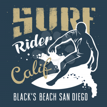 Surfing artwork. Black's beach San Diego California. T-shirt apparel print graphics. Original graphic Tee