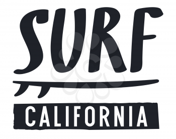 Surfing California artwork for T-shirt Design. Vector illustration on the theme of surfing and summer vacation