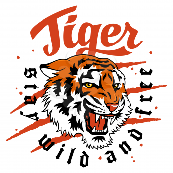 Japanese tiger vector illustration and trendy slogan for t-shirt design