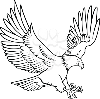 Bald Eagle silhouette isolated on white. Hand drawn sketch of an american eagle. This vector illustration can be used as a print on T-shirts, tattoo element or other uses