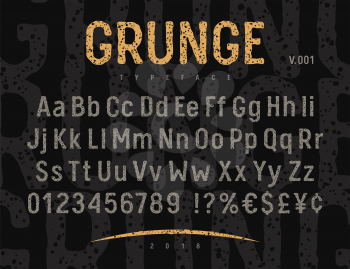 Grunge font with rough stamp texture effect. Vintage typeface. Vectors