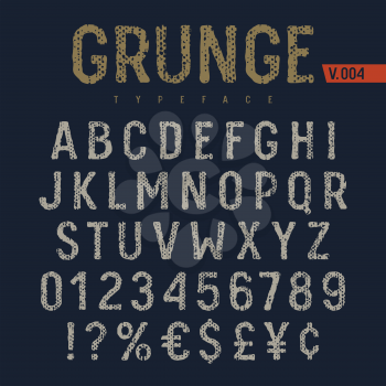 Grunge font. Rough fabric textured alphabet. Latin alphabet letters and numbers. Vectors
