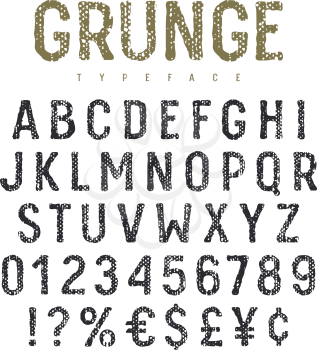 Vector Grunge textured Font. Alphabet with rough fabric texture effect. Latin letters and numbers