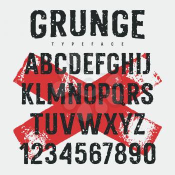 Rough stamp typeface / Grunge textured font. Vector handmade alphabet. Stamp style uppercase letters and numbers. Vectors. Plus 2 grunge textures as a bonus