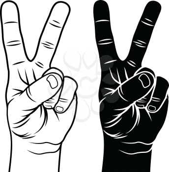 Victory and Peace Gesture Symbol. Hand with two fingers up. Hand-drawn sketch