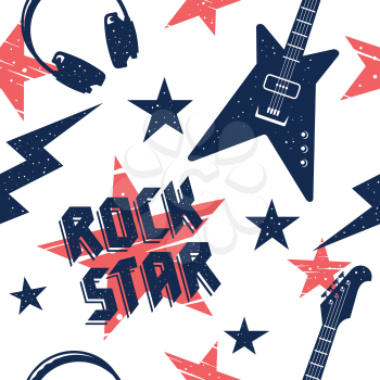 Rock music seamless pattern. Endless vector background with rock music attributes and simbols