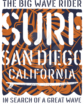Surfing artwork. California surfing t-shirt design. Vintage graphic Tee. Vectors