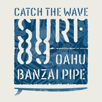 Surfing Hawaii t shirt design. Surfing artwork. Vintage graphic Tee. Vectors