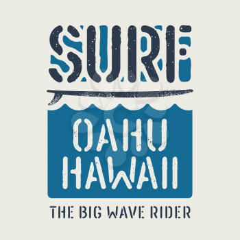 Surfing artwork. Surfing Hawaii t-shirt design. Vintage graphic Tee. Vectors